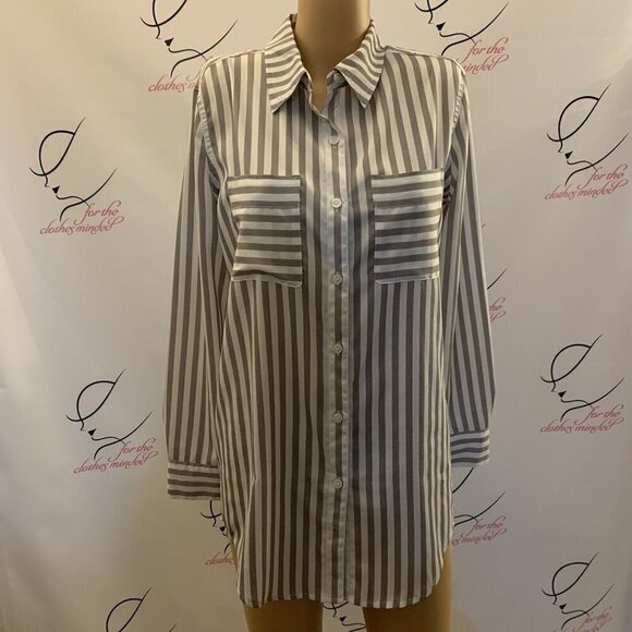 ANA. Size Small. Silky Stripe Long Sleeve. Button Cuff. Oversized Shirt. B81. - Picture 1 of 6